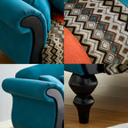 Camel Back Curved Sofa in Cotton Blend with Argyle Accent Panel