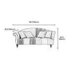 Camel Back Curved Sofa in Cotton Blend with Argyle Accent Panel Dimensions