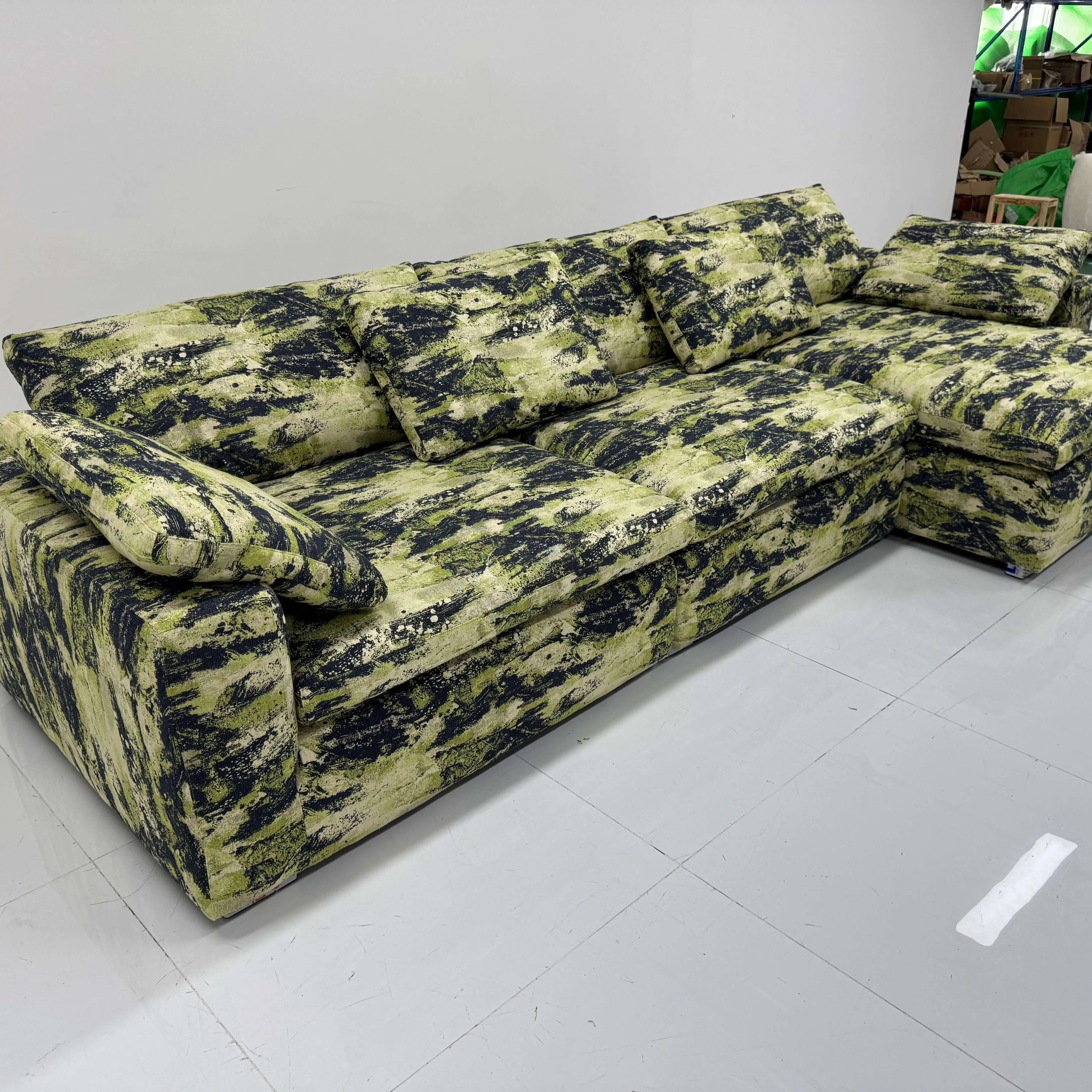 Camo Linen Cotton Sectional Sofa With Chaise, Low-Profile Artistic Lounge Secondary image