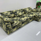 Camo Linen Cotton Sectional Sofa With Chaise, Low-Profile Artistic Lounge
