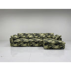 Camo Linen Cotton Sectional Sofa With Chaise, Low-Profile Artistic Lounge