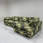 Camo Linen Cotton Sectional Sofa With Chaise, Low-Profile Artistic Lounge Dimensions