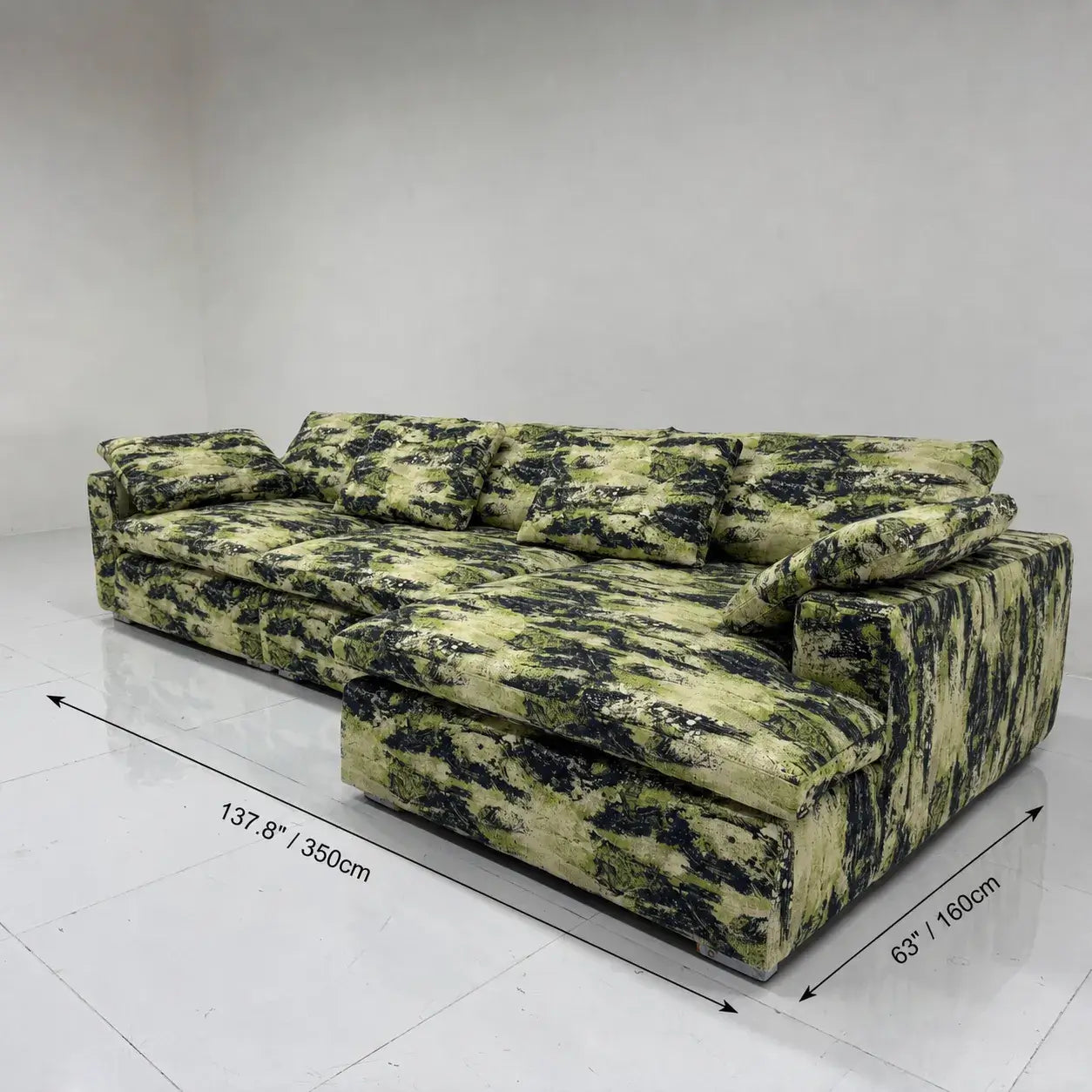 Camo Linen Cotton Sectional Sofa With Chaise, Low-Profile Artistic Lounge Dimensions
