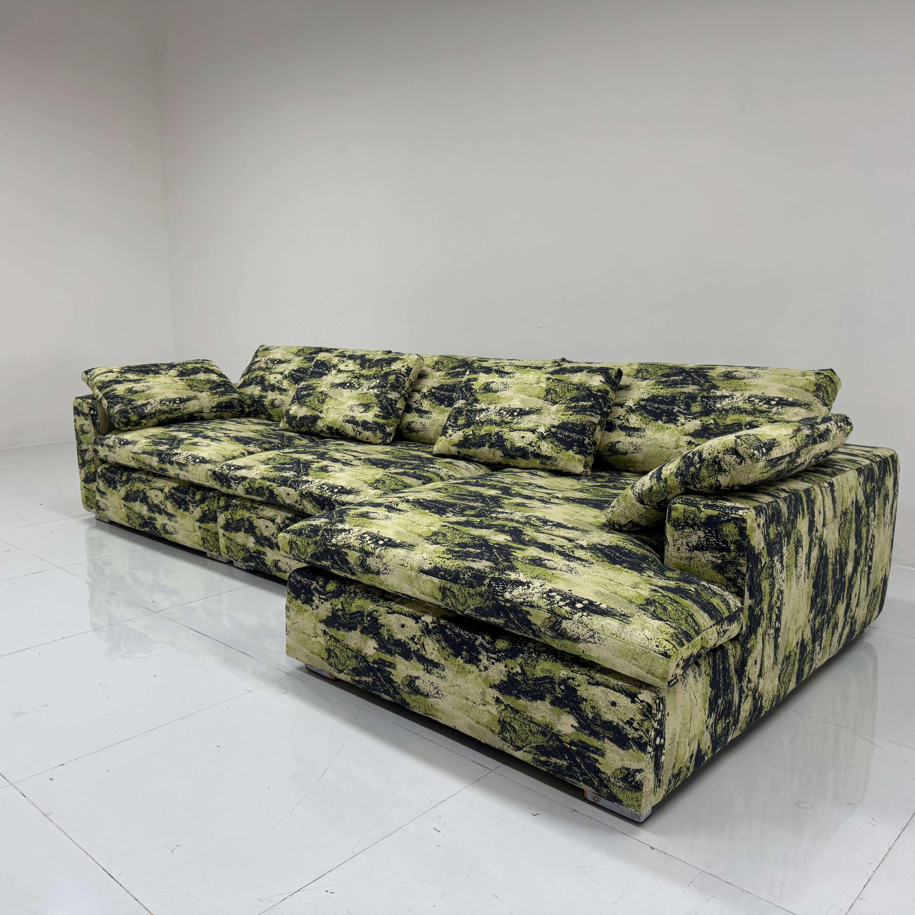 Camo Linen Cotton Sectional Sofa With Chaise, Low-Profile Artistic Lounge Main Product Image