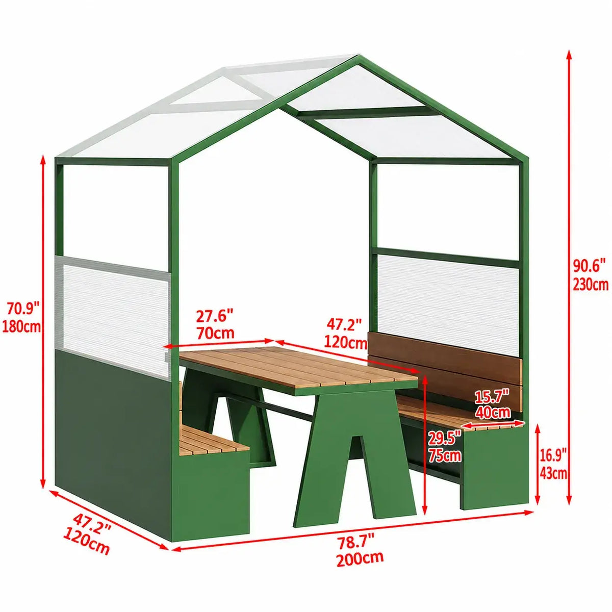 Canopy Pavilion Outdoor Dining Bench Set with Aluminum Frame and Privacy Panels