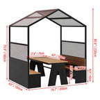 Canopy Pavilion Outdoor Dining Bench Set with Aluminum Frame and Privacy Panels