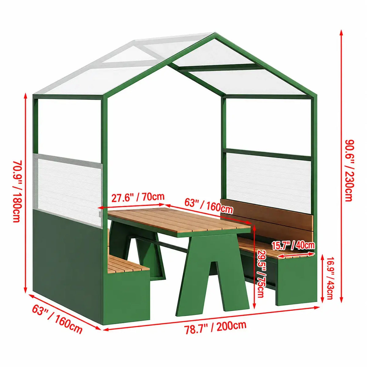 Canopy Pavilion Outdoor Dining Bench Set with Aluminum Frame and Privacy Panels