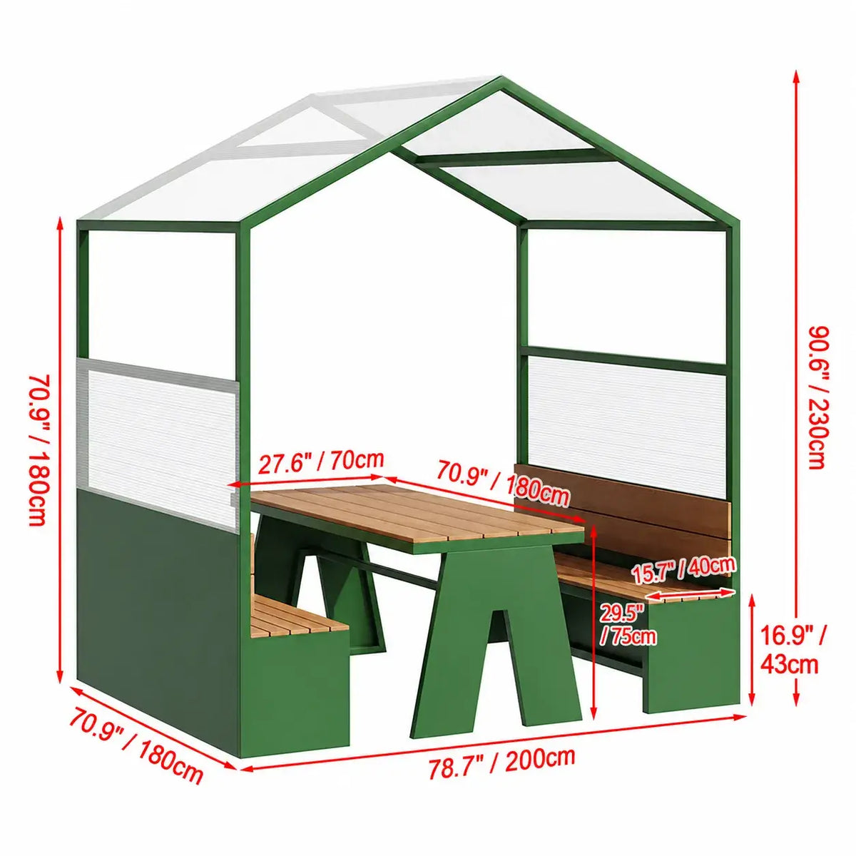 Canopy Pavilion Outdoor Dining Bench Set with Aluminum Frame and Privacy Panels