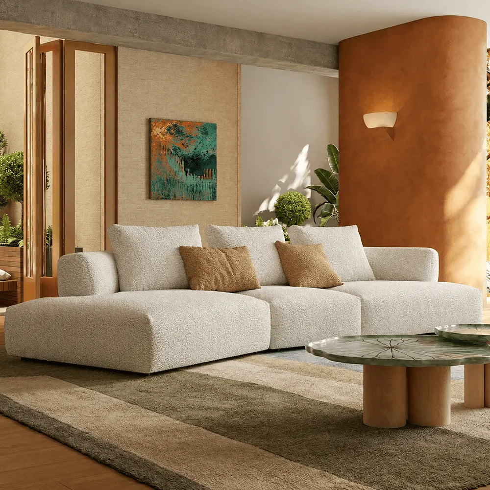 Caramel Textured Modular Sofa with Low Lounge Silhouette