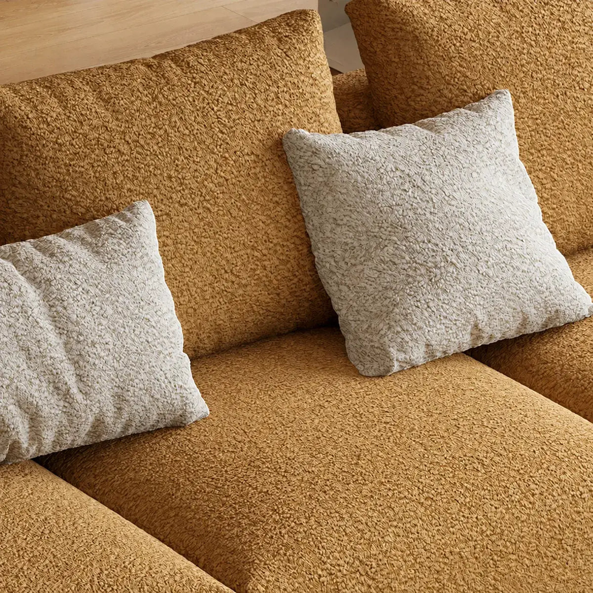 Caramel Textured Modular Sofa with Low Lounge Silhouette