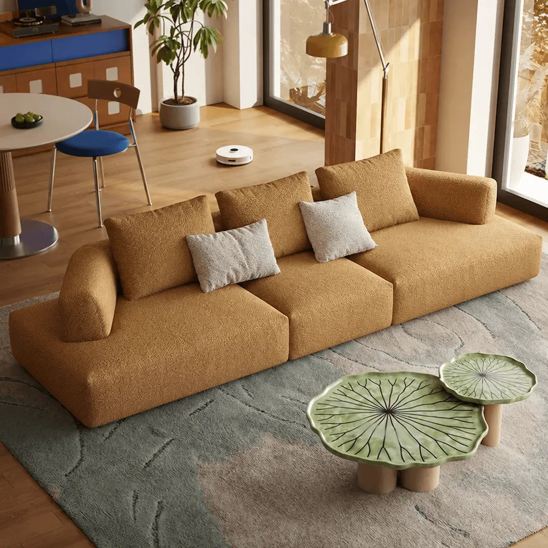 Caramel Textured Modular Sofa with Low Lounge Silhouette