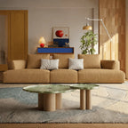 Caramel Textured Modular Sofa with Low Lounge Silhouette