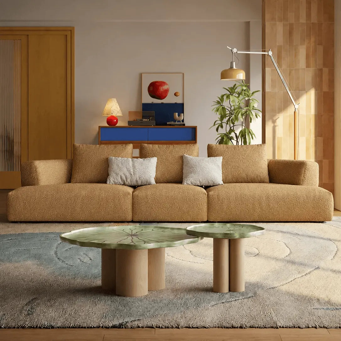 Caramel Textured Modular Sofa with Low Lounge Silhouette