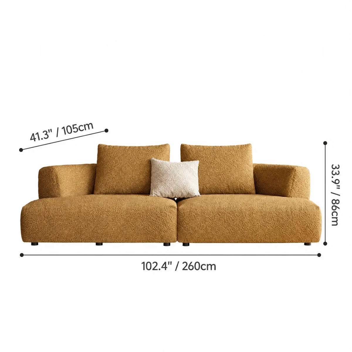 Caramel Textured Modular Sofa with Low Lounge Silhouette Dimensions