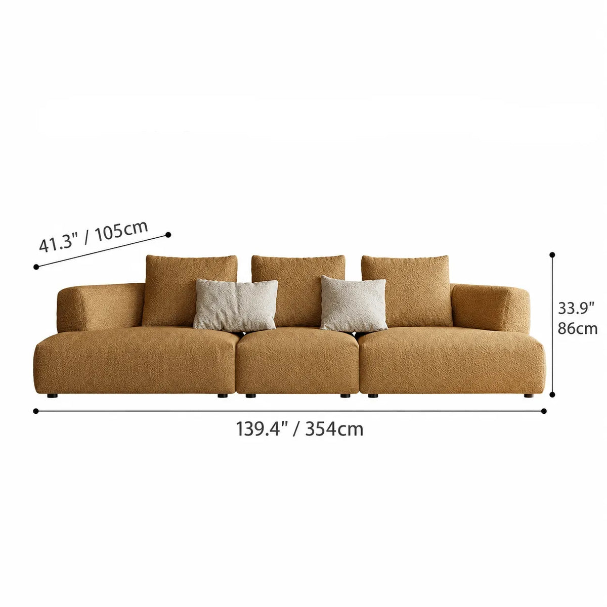 Caramel Textured Modular Sofa with Low Lounge Silhouette Dimensions