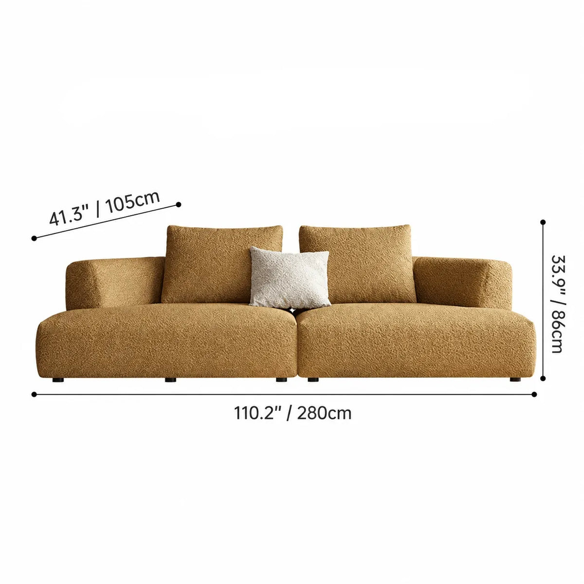 Caramel Textured Modular Sofa with Low Lounge Silhouette Dimensions