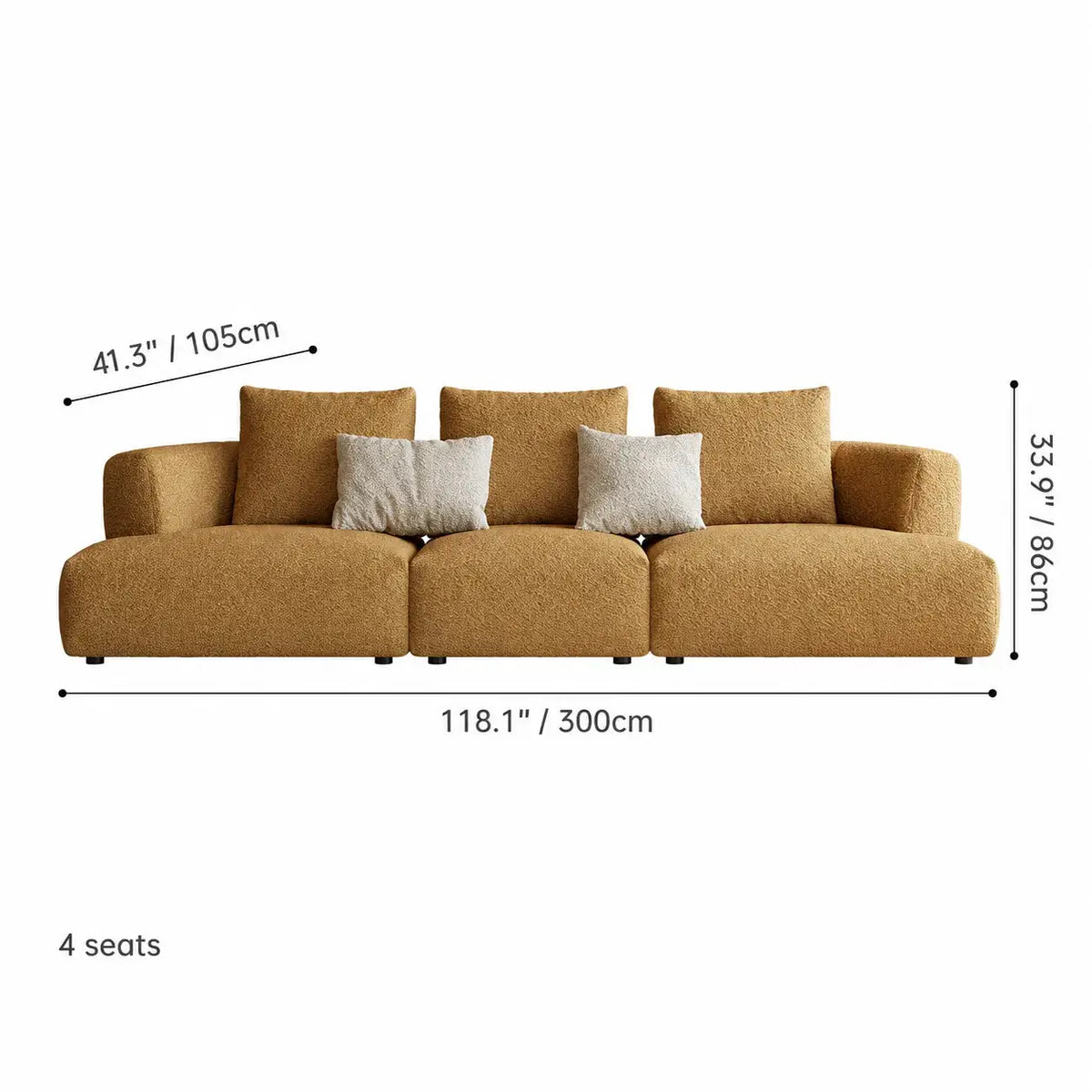 Caramel Textured Modular Sofa with Low Lounge Silhouette Dimensions