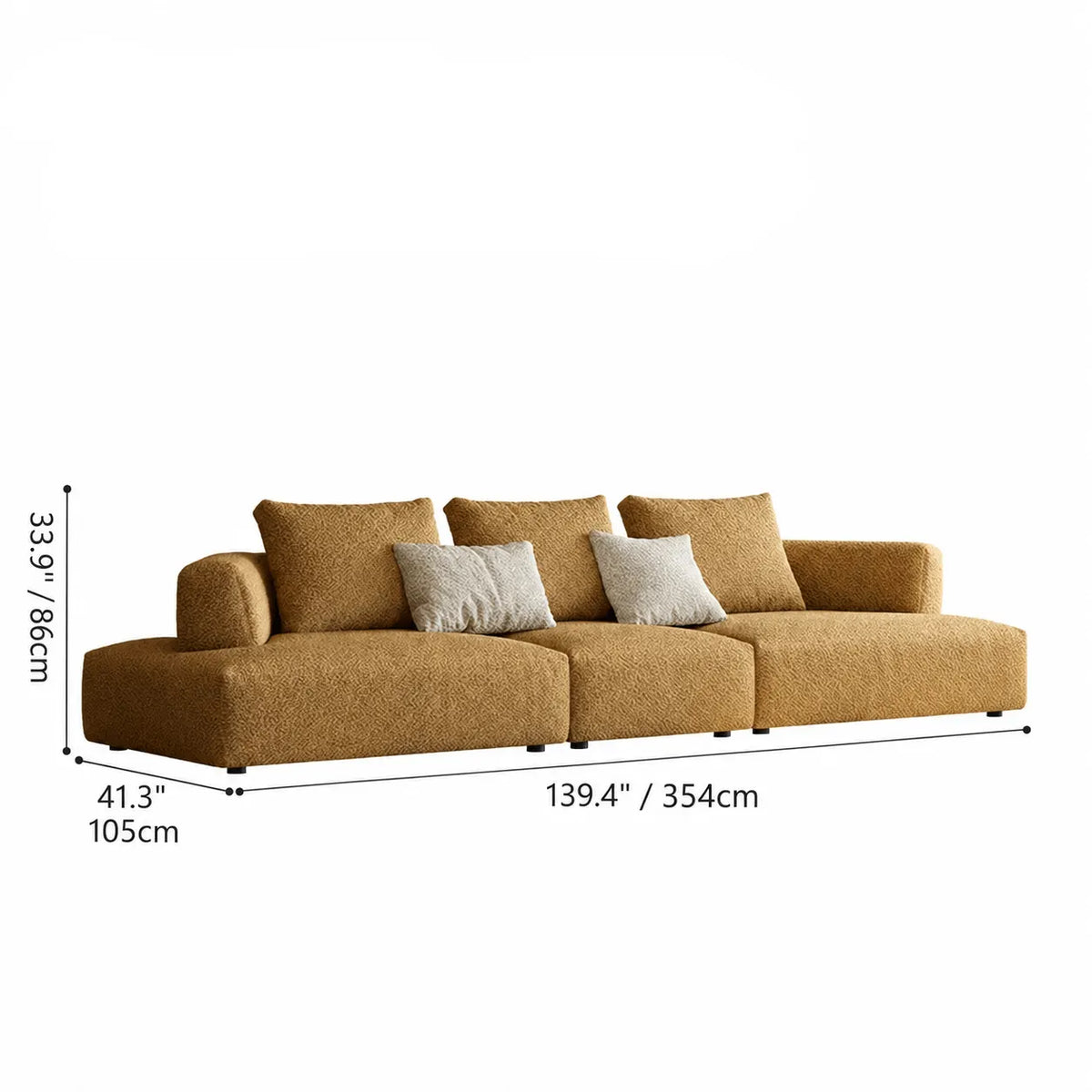Caramel Textured Modular Sofa with Low Lounge Silhouette Dimensions