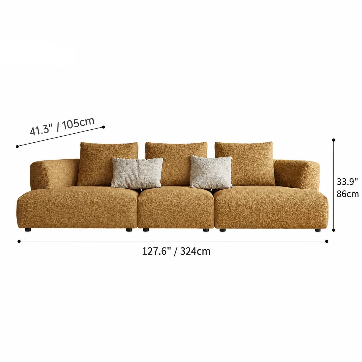 Caramel Textured Modular Sofa with Low Lounge Silhouette Dimensions