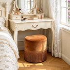 Caramel Velvet Tassel Accent Stool for Vanity, Bedroom and Entryway