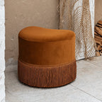 Caramel Velvet Tassel Accent Stool for Vanity, Bedroom and Entryway
