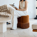 Caramel Velvet Tassel Accent Stool for Vanity, Bedroom and Entryway