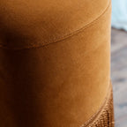 Caramel Velvet Tassel Accent Stool for Vanity, Bedroom and Entryway