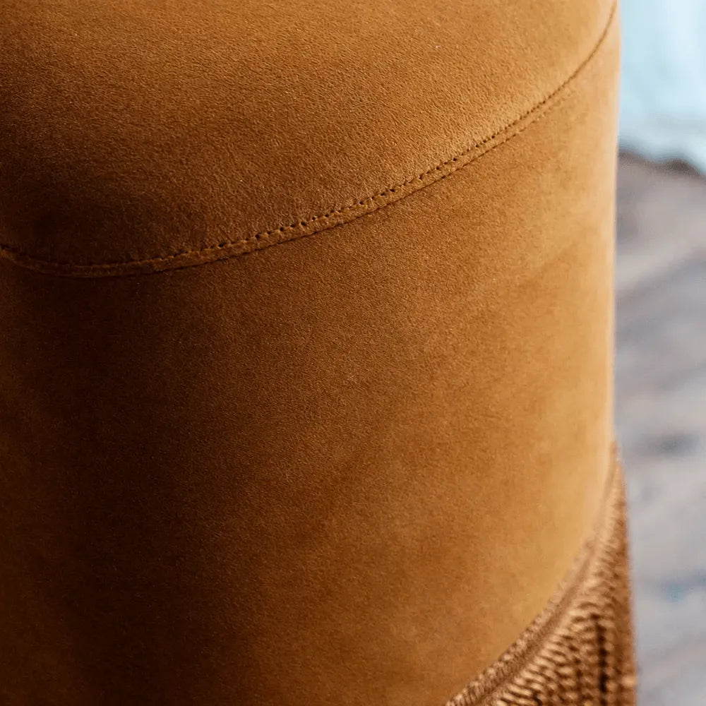 Caramel Velvet Tassel Accent Stool for Vanity, Bedroom and Entryway