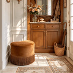 Caramel Velvet Tassel Accent Stool for Vanity, Bedroom and Entryway