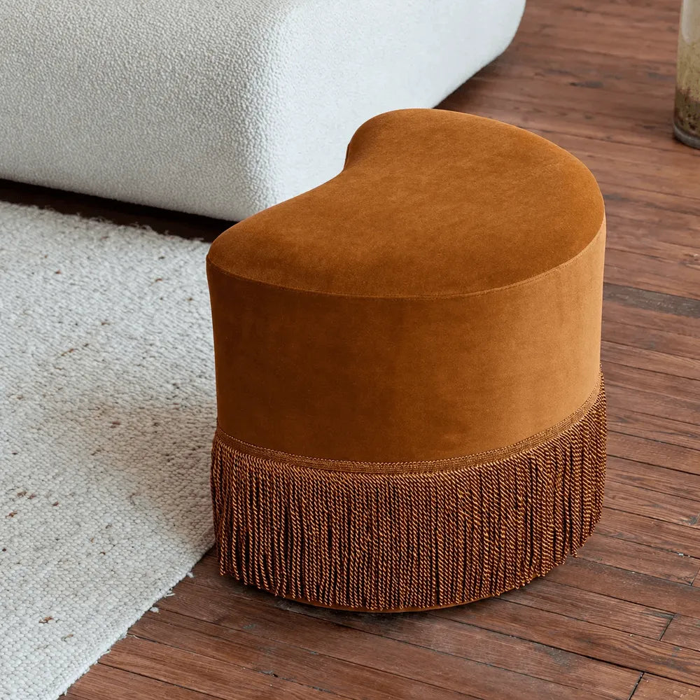 Caramel Velvet Tassel Accent Stool for Vanity, Bedroom and Entryway Main Product Image Hauptbild