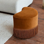Caramel Velvet Tassel Accent Stool for Vanity, Bedroom and Entryway Main Product Image