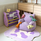 Cartoon Silhouette Kid's Sofa with Wavy Quilted Texture and Rounded Arms