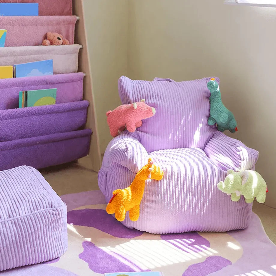 Cartoon Silhouette Kid's Sofa with Wavy Quilted Texture and Rounded Arms