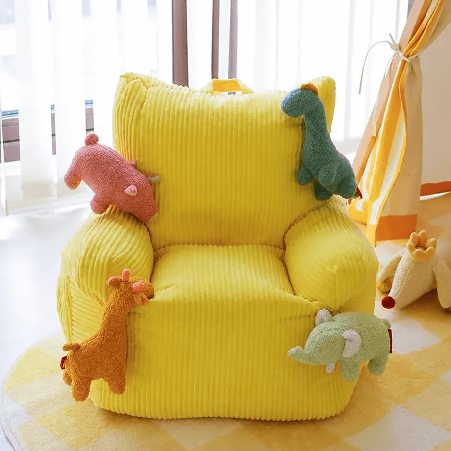 Cartoon Silhouette Kid's Sofa with Wavy Quilted Texture and Rounded Arms