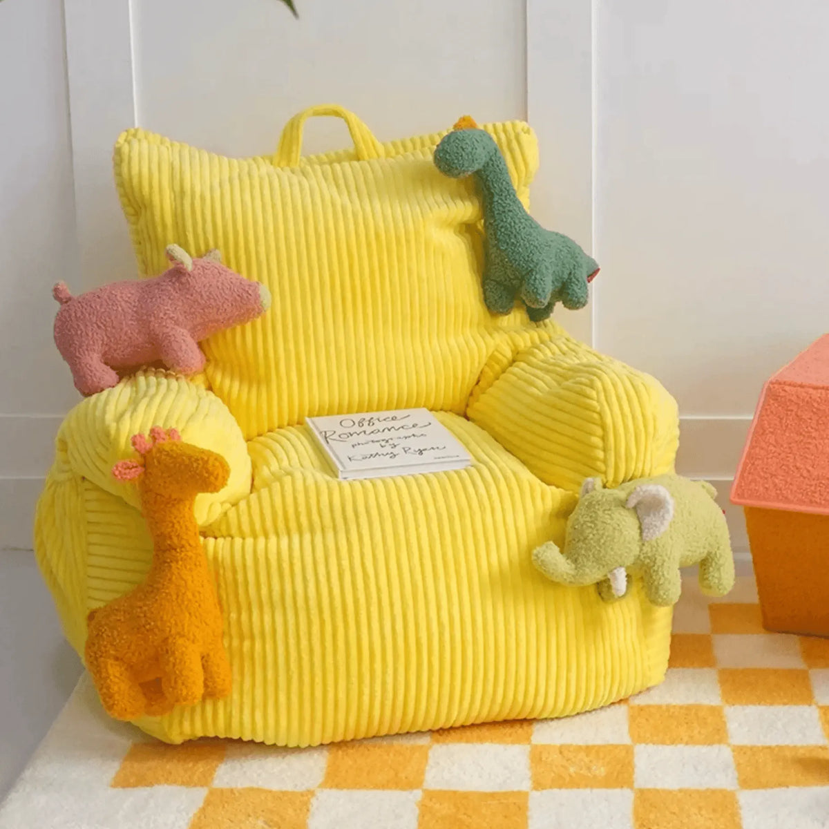Cartoon Silhouette Kid's Sofa with Wavy Quilted Texture and Rounded Arms