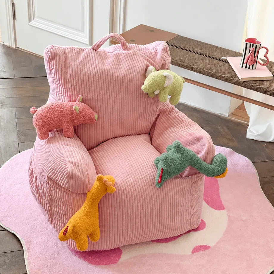 Cartoon Silhouette Kid's Sofa with Wavy Quilted Texture and Rounded Arms