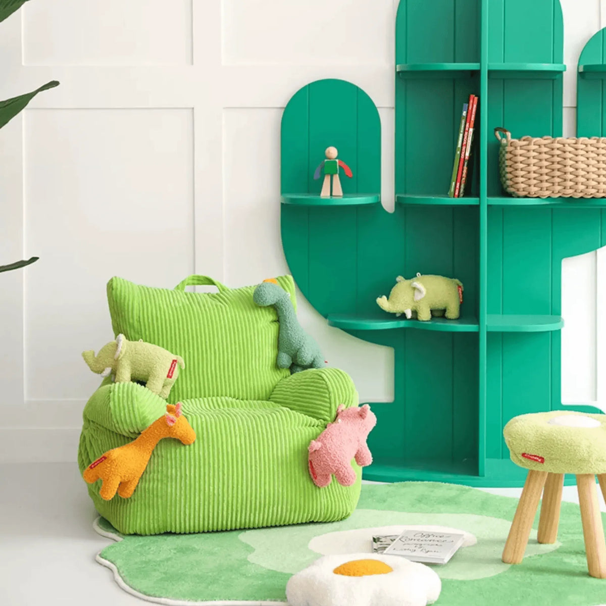 Cartoon Silhouette Kid's Sofa with Wavy Quilted Texture and Rounded Arms