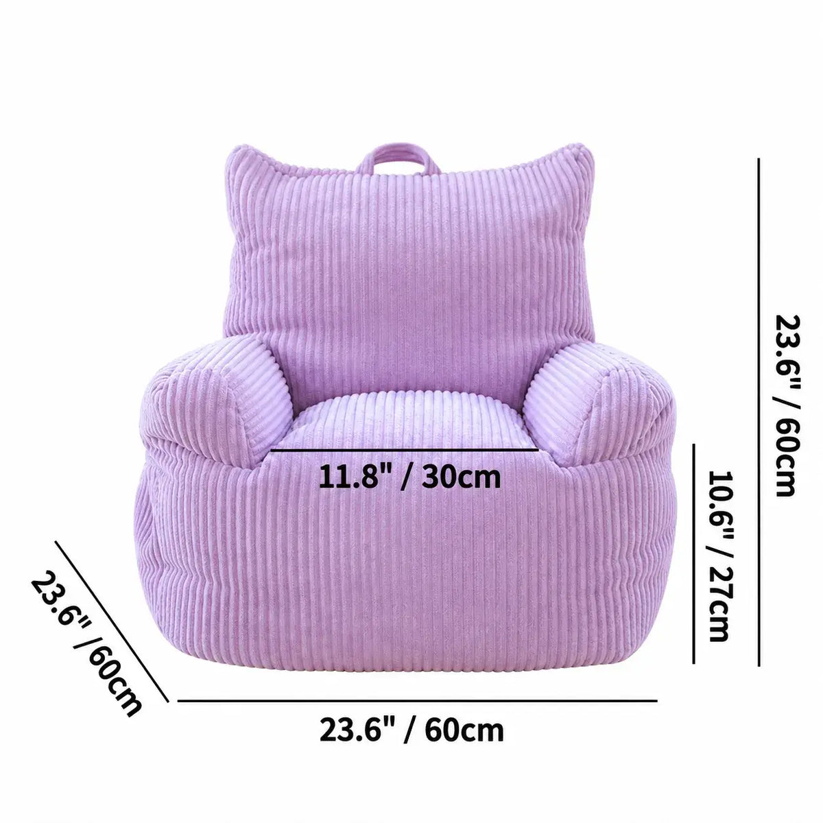 Cartoon Silhouette Kid's Sofa with Wavy Quilted Texture and Rounded Arms Dimensions