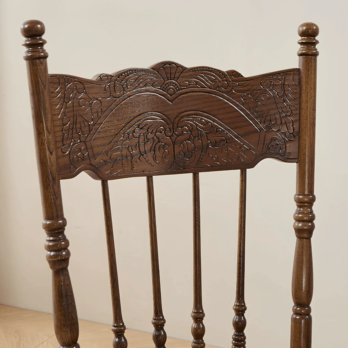 Carved High-Back Windsor Chair Series in Rustic Solid Wood for Dining and Study