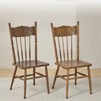 Carved High-Back Windsor Chair Series in Rustic Solid Wood for Dining and Study