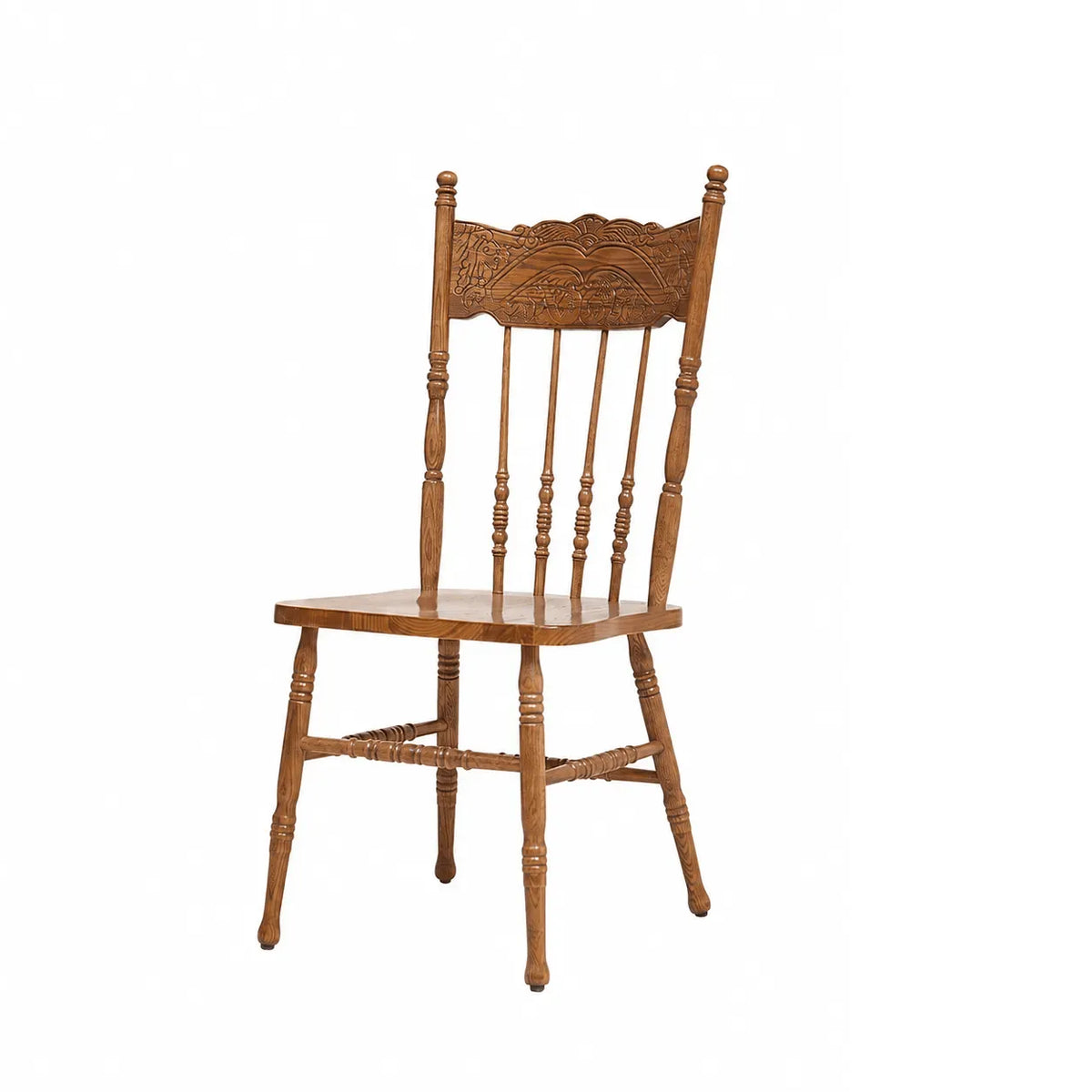 Carved High-Back Windsor Chair Series in Rustic Solid Wood for Dining and Study