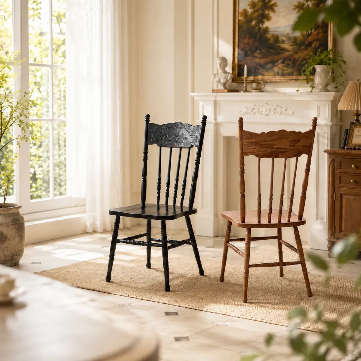 Carved High-Back Windsor Chair Series in Rustic Solid Wood for Dining and Study Main Product Image