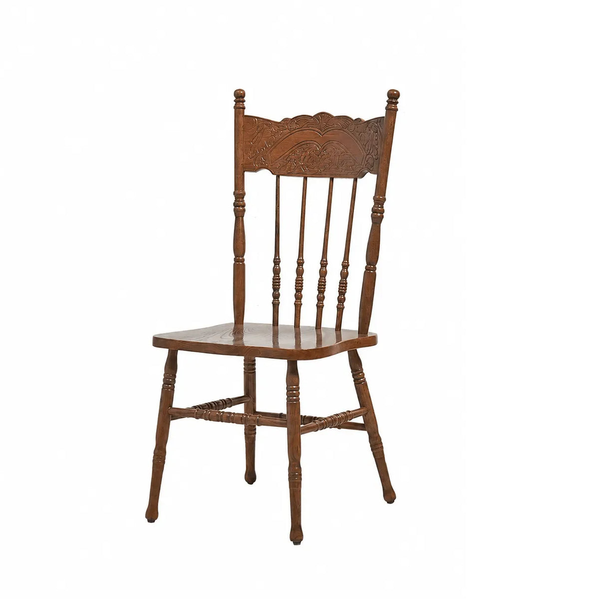 Carved High-Back Windsor Chair Series in Rustic Solid Wood for Dining and Study
