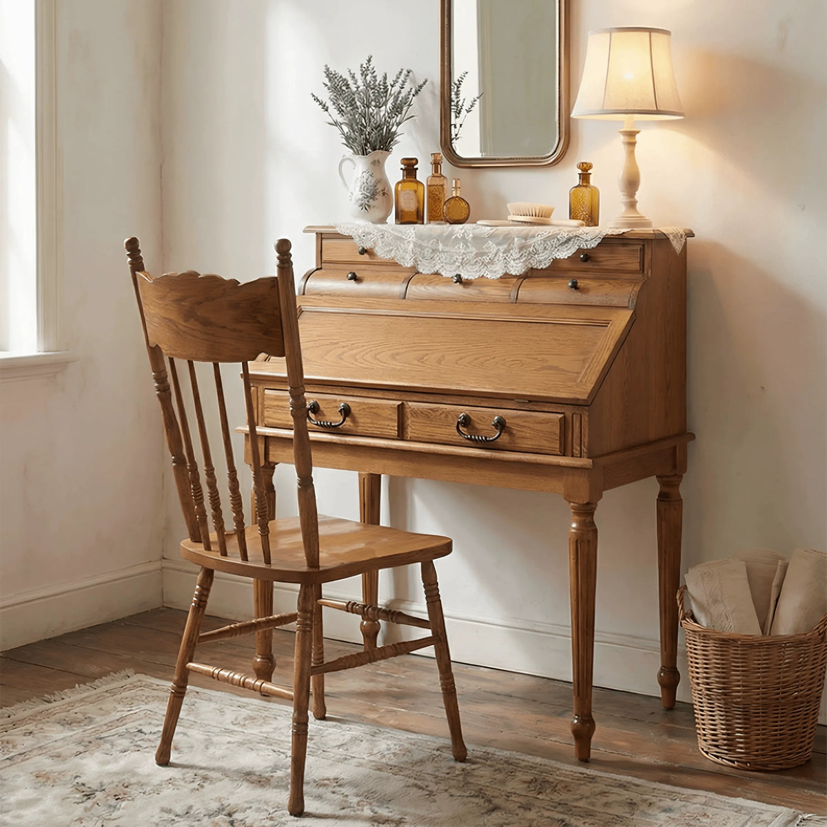 Carved High-Back Windsor Chair Series in Rustic Solid Wood for Dining and Study