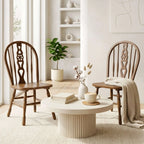 Carved Solid Wood Windsor Chair Series with Arched Back and Vintage Walnut Finish