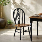 Carved Solid Wood Windsor Chair Series with Arched Back and Vintage Walnut Finish