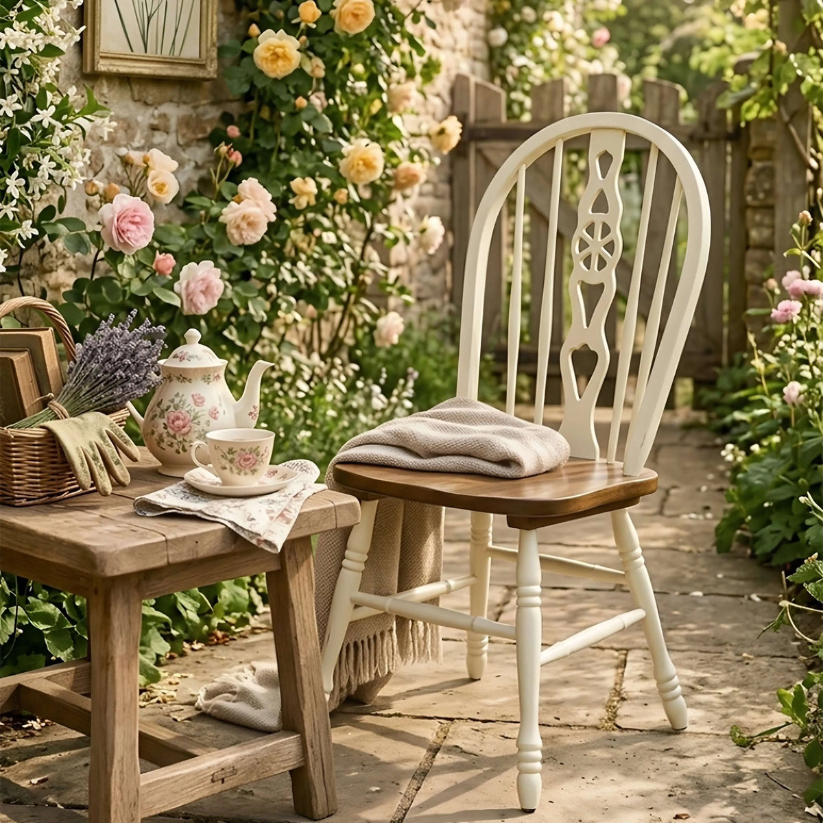Carved Solid Wood Windsor Chair Series with Arched Back and Vintage Walnut Finish