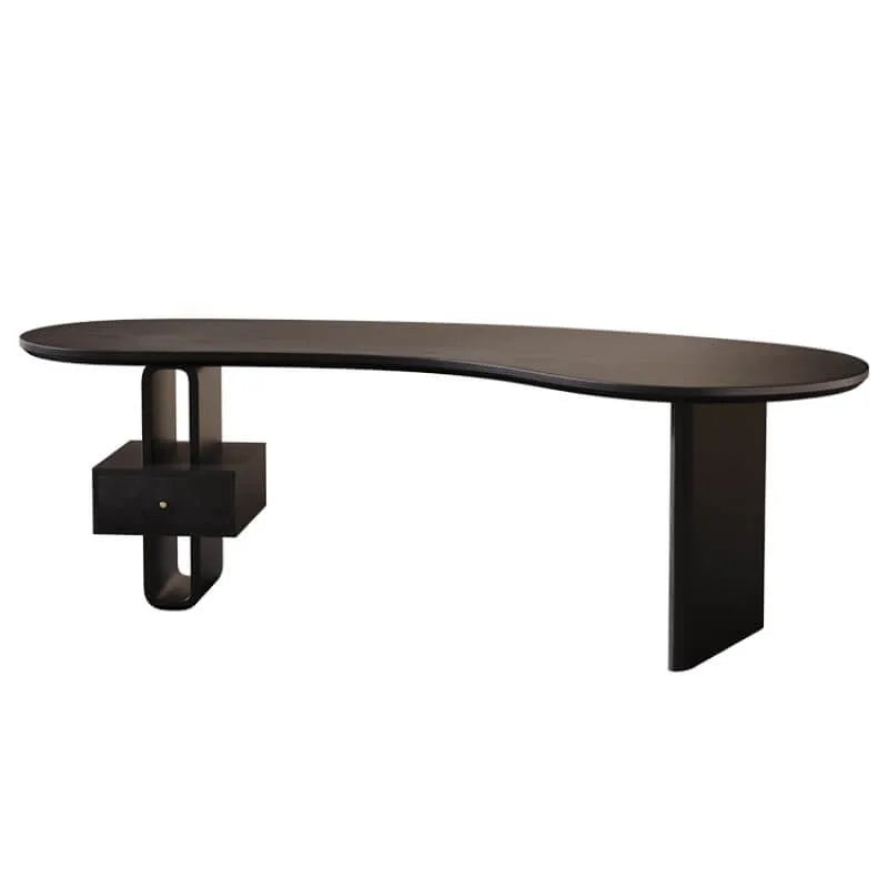 Cashew Curve Wooden Office Desk With Hidden Drawer and Sculptural Base