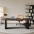 Cashew Curve Wooden Office Desk With Hidden Drawer and Sculptural Base