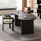 Cashew Curve Wooden Office Desk With Hidden Drawer and Sculptural Base